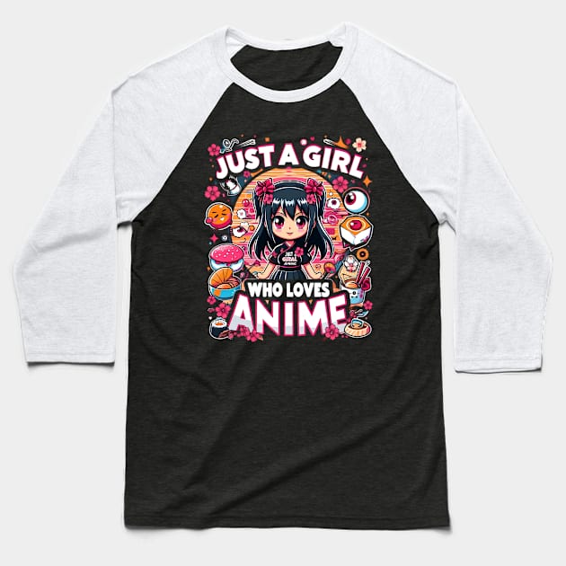 Just A Girl Who Loves Anime Baseball T-Shirt by AOAOCreation